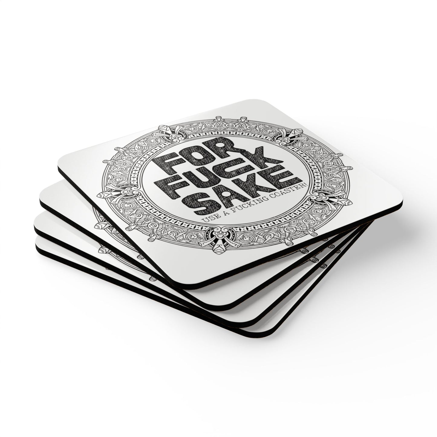 Cork Coaster Set — "FOR FUCK SAKE" Decorative Drink Coasters