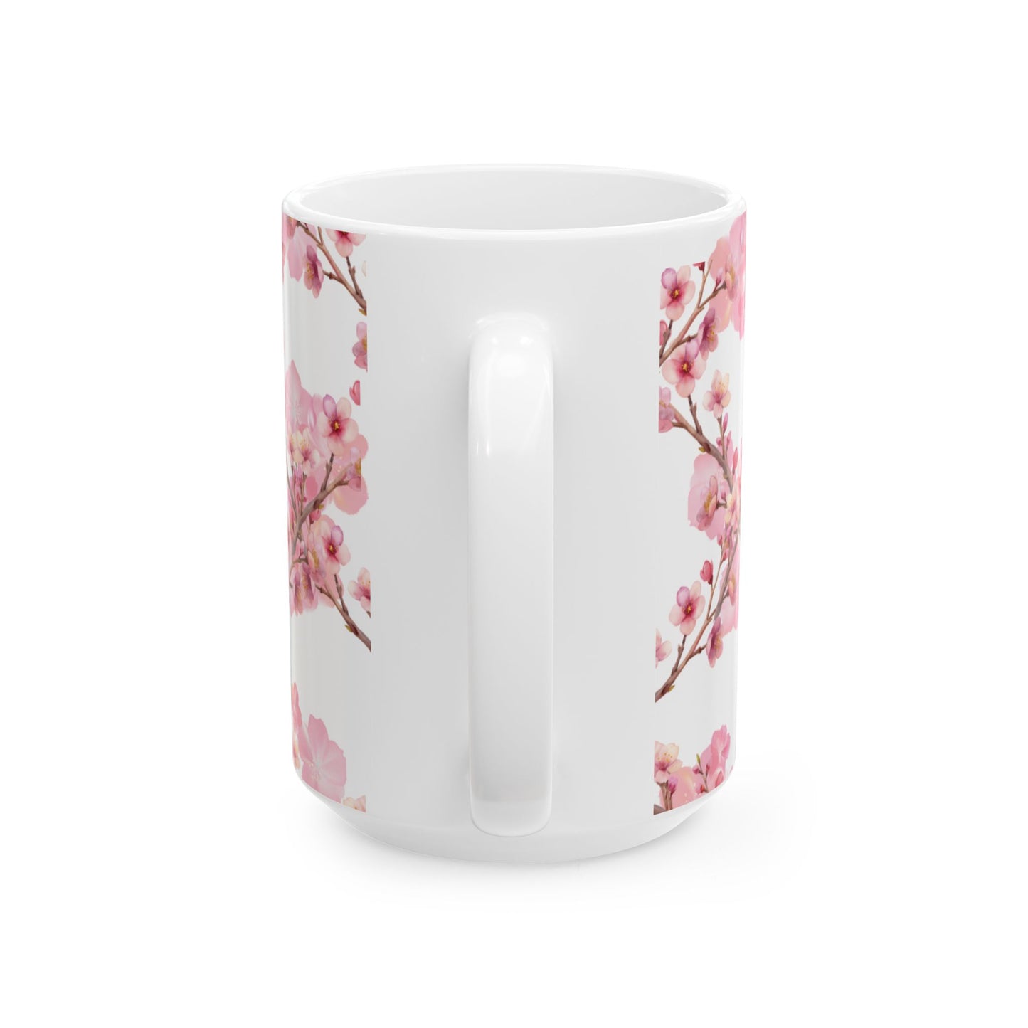 Cherry Blossom Cat and Bird Ceramic Mug — Floral Cat and Bird Coffee Cup (11oz & 15oz)