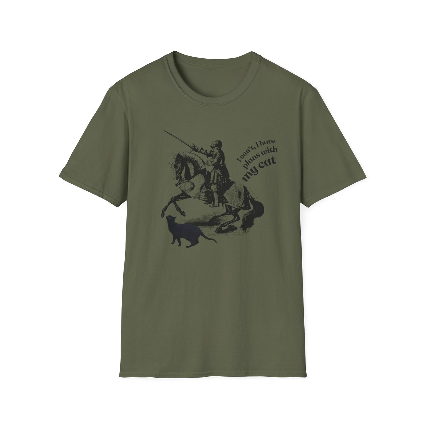 T-Shirt — Vintage Knight Illustration with Text “I can't I have plans with my cat”