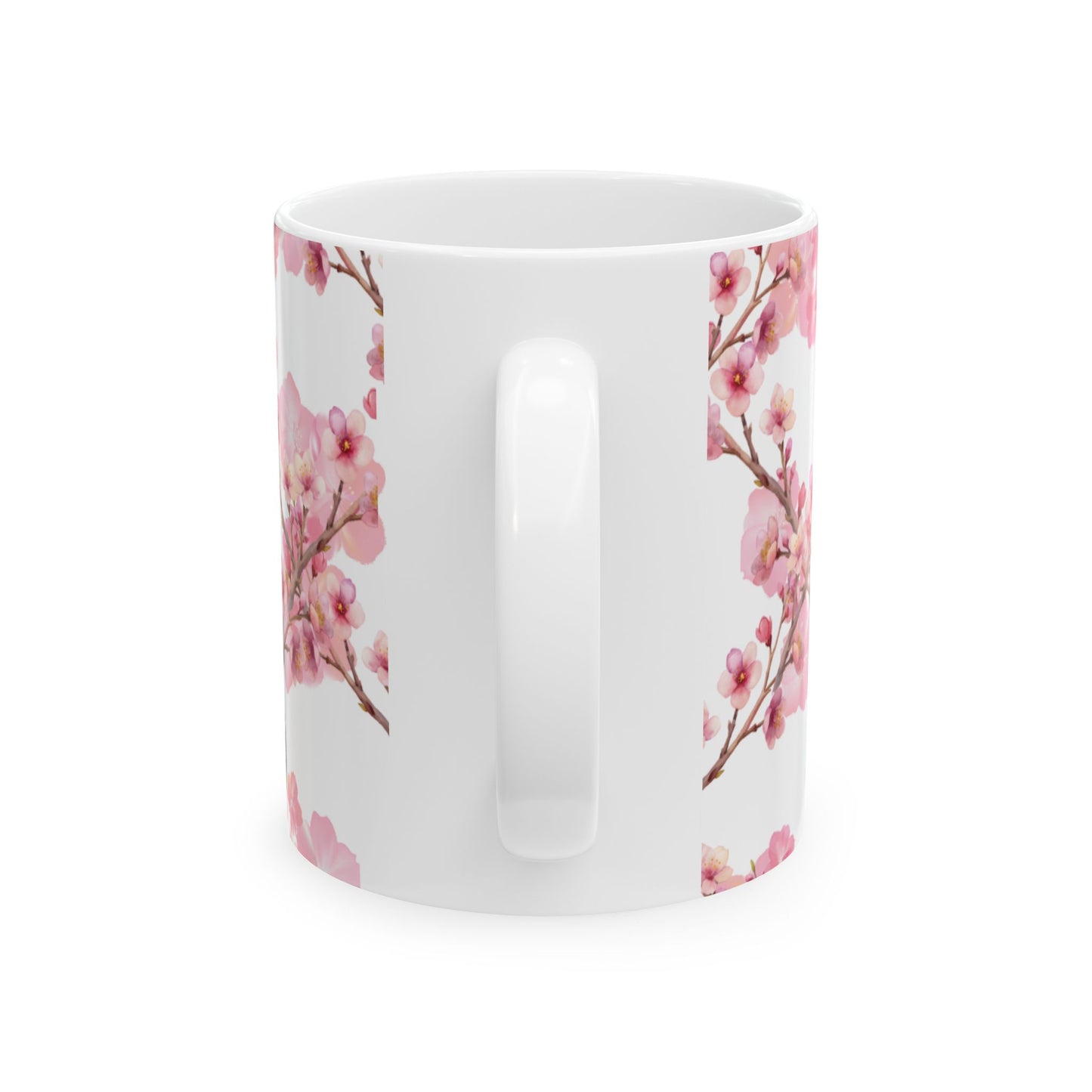 Cherry Blossom Cat and Bird Ceramic Mug — Floral Cat and Bird Coffee Cup (11oz & 15oz)