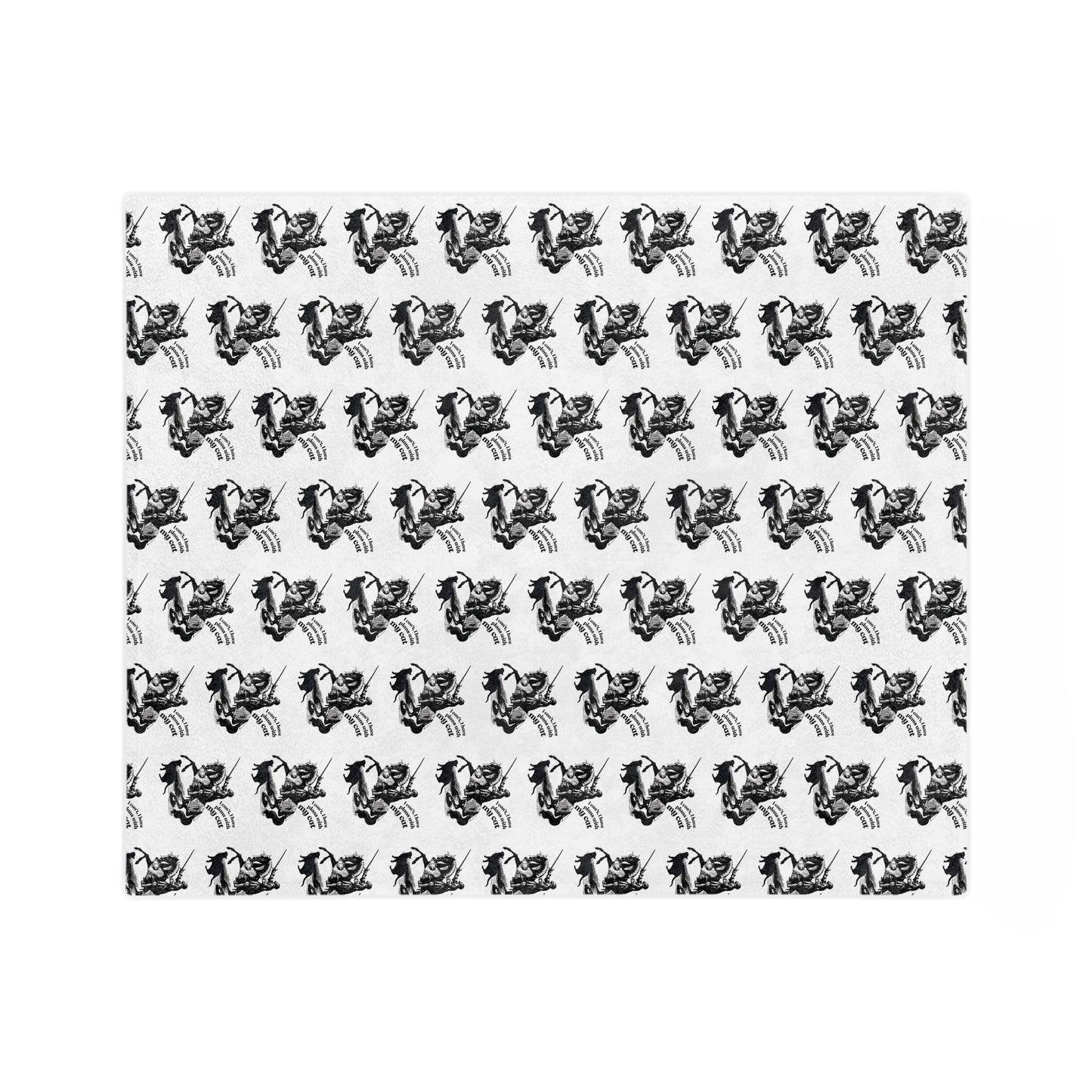 Velveteen Microfiber Blanket – Black & White "I can't, I have plans with my cat!" Throw