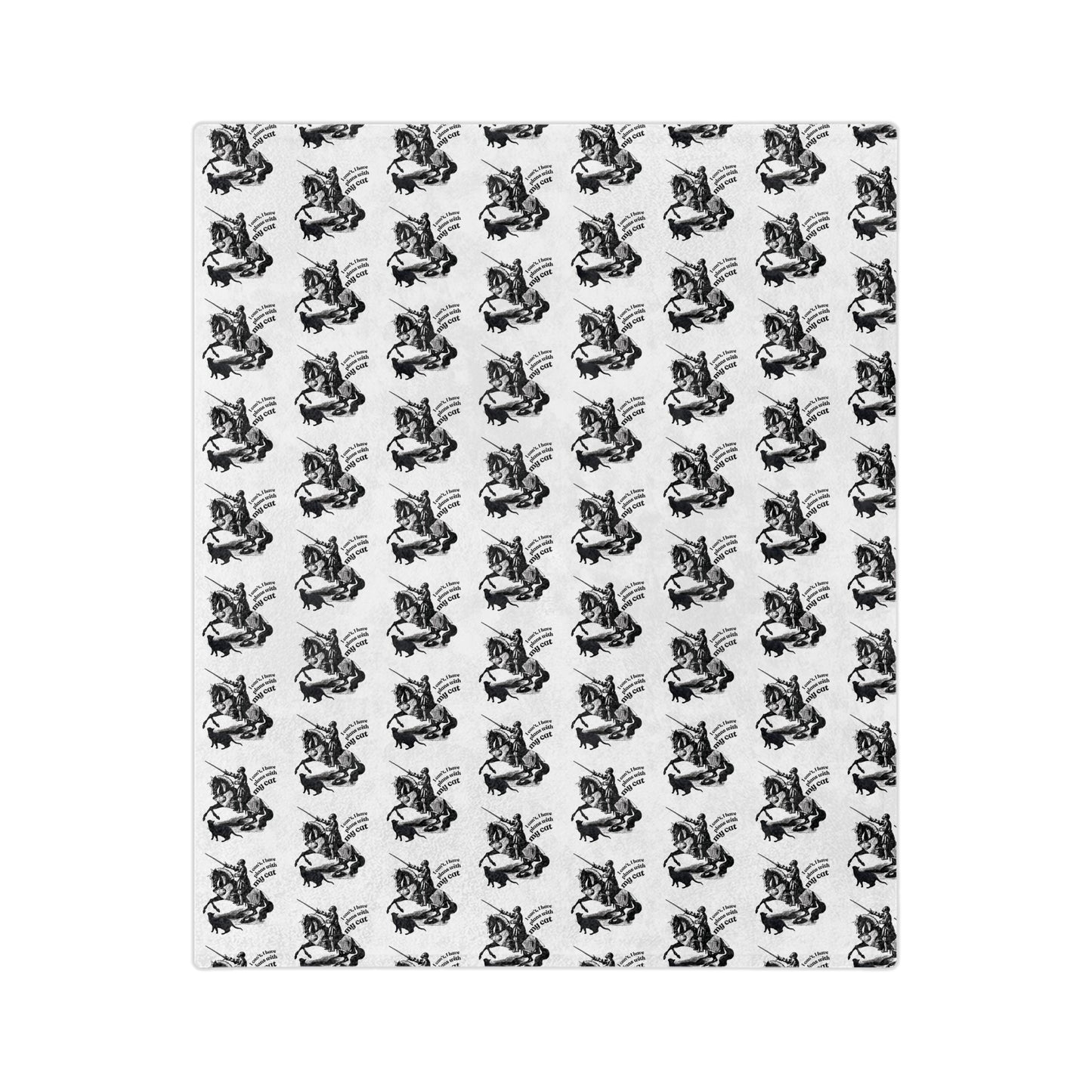 Velveteen Microfiber Blanket – Black & White "I can't, I have plans with my cat!" Throw
