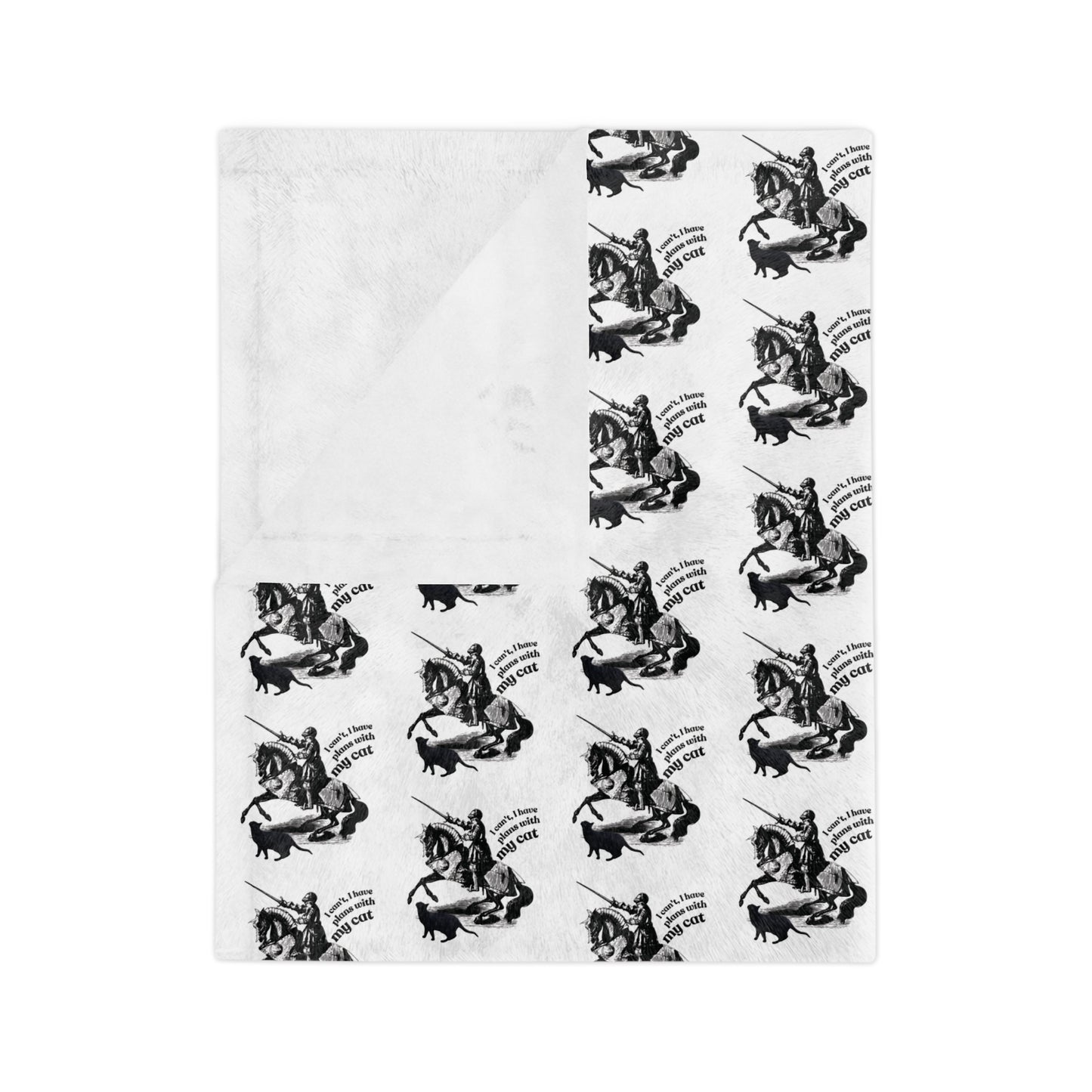 Velveteen Microfiber Blanket – Black & White "I can't, I have plans with my cat!" Throw