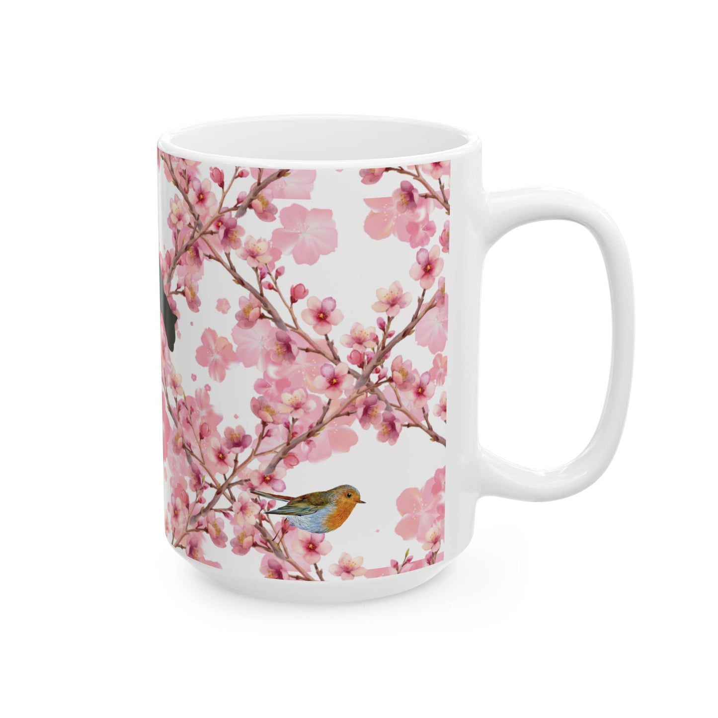 Cherry Blossom Cat Ceramic Mug — Floral Pink Sakura Coffee Cup (11oz & 15oz)