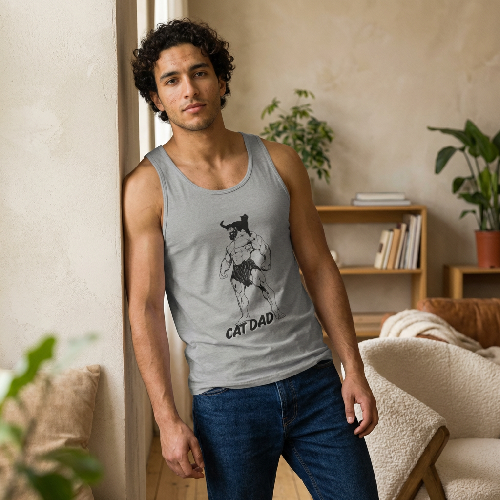 Cat Dad Tank Top — Funny Muscular Cat Graphic Tank for Pet Lovers