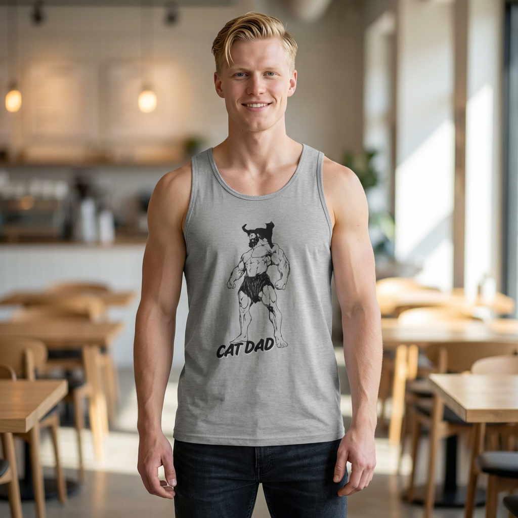 Cat Dad Tank Top — Funny Muscular Cat Graphic Tank for Pet Lovers