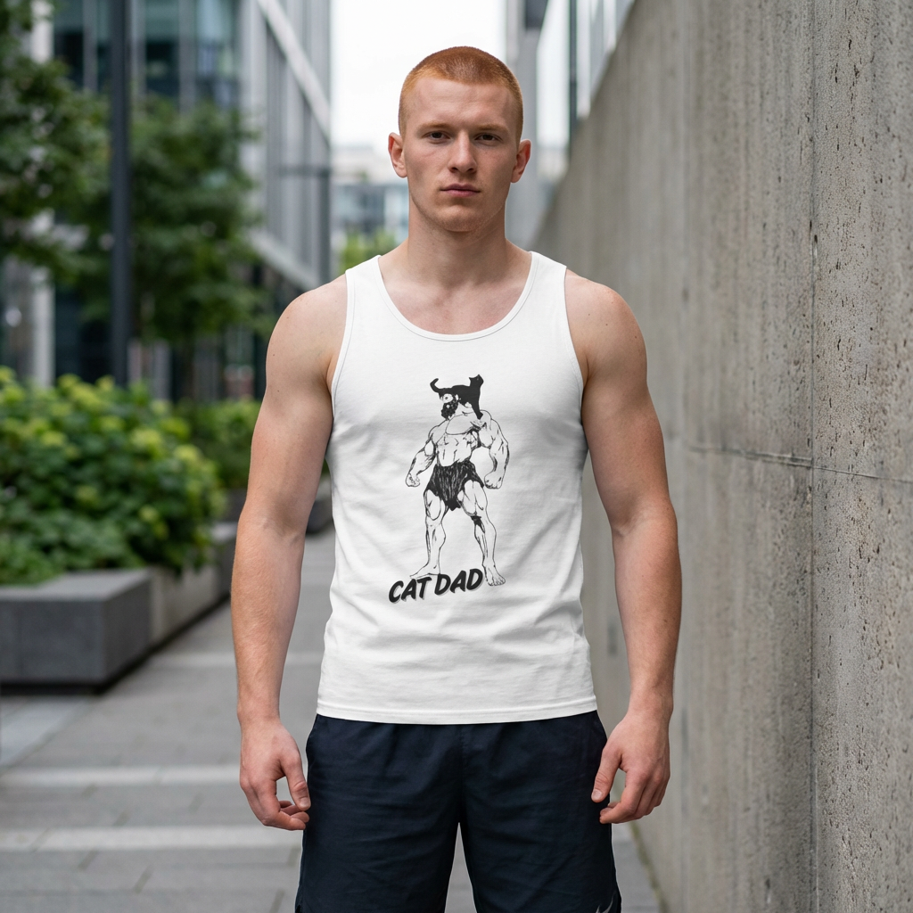 Cat Dad Tank Top — Funny Muscular Cat Graphic Tank for Pet Lovers