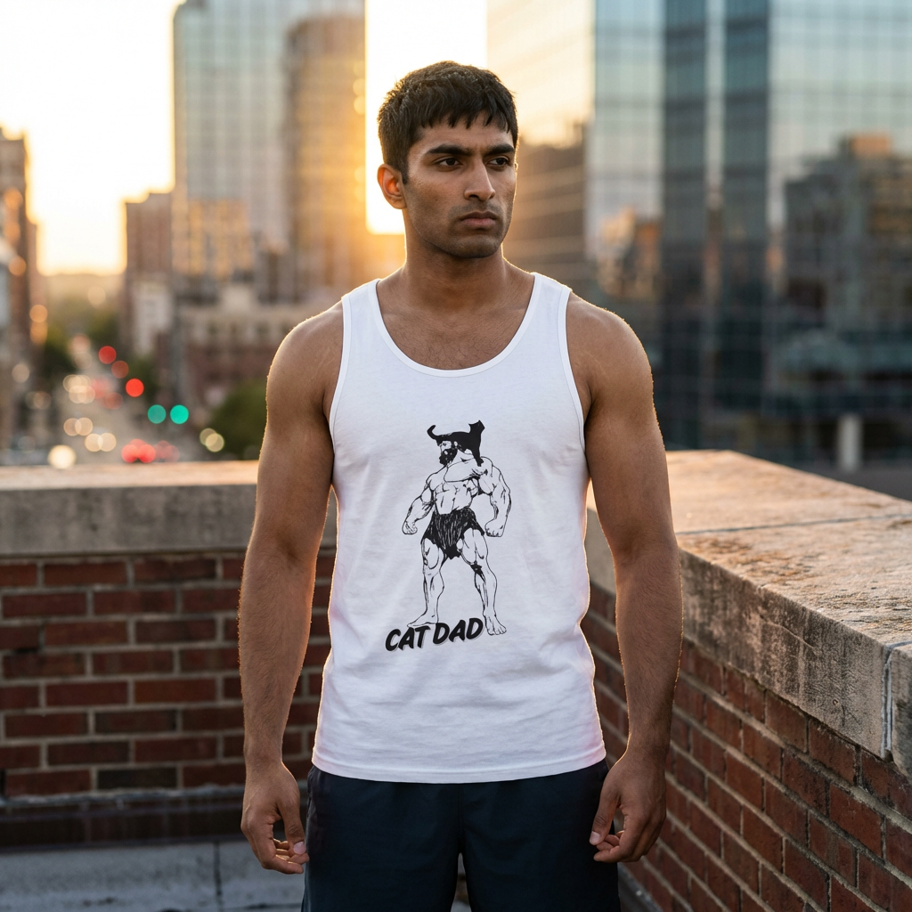 Cat Dad Tank Top — Funny Muscular Cat Graphic Tank for Pet Lovers