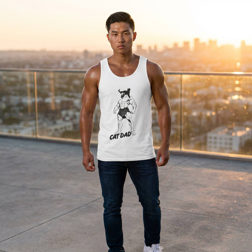 Cat Dad Tank Top — Funny Muscular Cat Graphic Tank for Pet Lovers