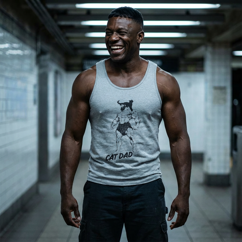 Cat Dad Tank Top — Funny Muscular Cat Graphic Tank for Pet Lovers