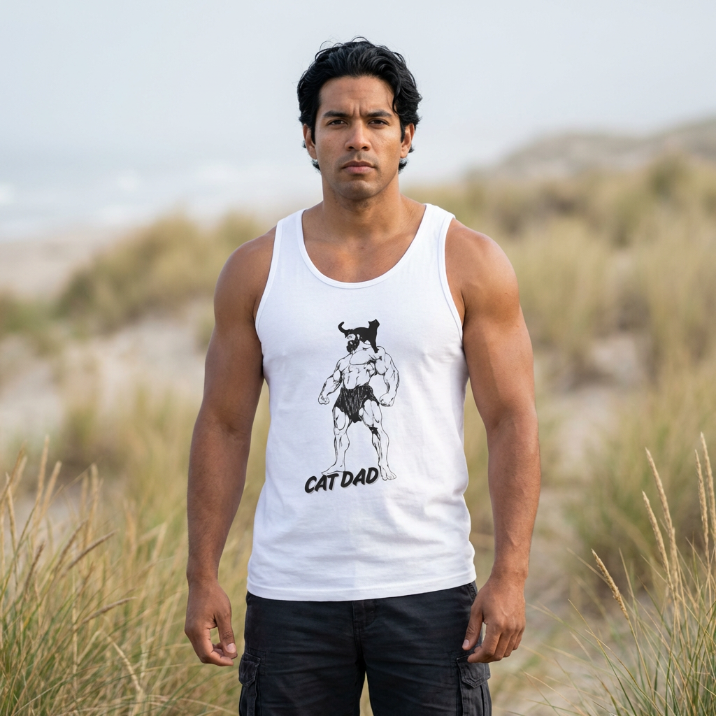 Cat Dad Tank Top — Funny Muscular Cat Graphic Tank for Pet Lovers