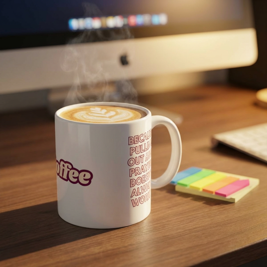 Funny Coffee Mug — "Coffee Because..." Bold Retro Script Ceramic Mug (11oz & 15oz)