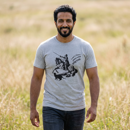 T-Shirt — Vintage Knight Illustration with Text “I can't I have plans with my cat”