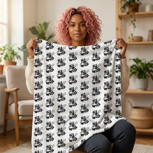 Velveteen Microfiber Blanket – Black & White "I can't, I have plans with my cat!" Throw