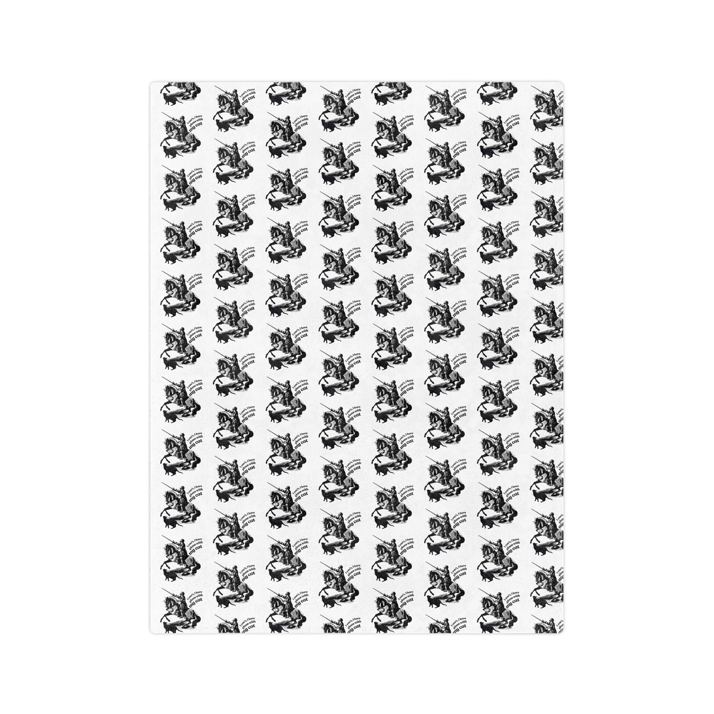 Velveteen Microfiber Blanket – Black & White "I can't, I have plans with my cat!" Throw