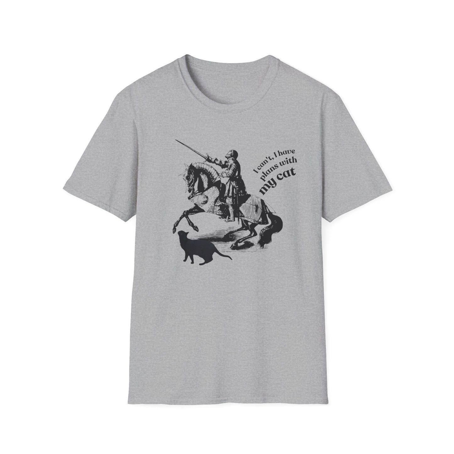 T-Shirt — Vintage Knight Illustration with Text “I can't I have plans with my cat”