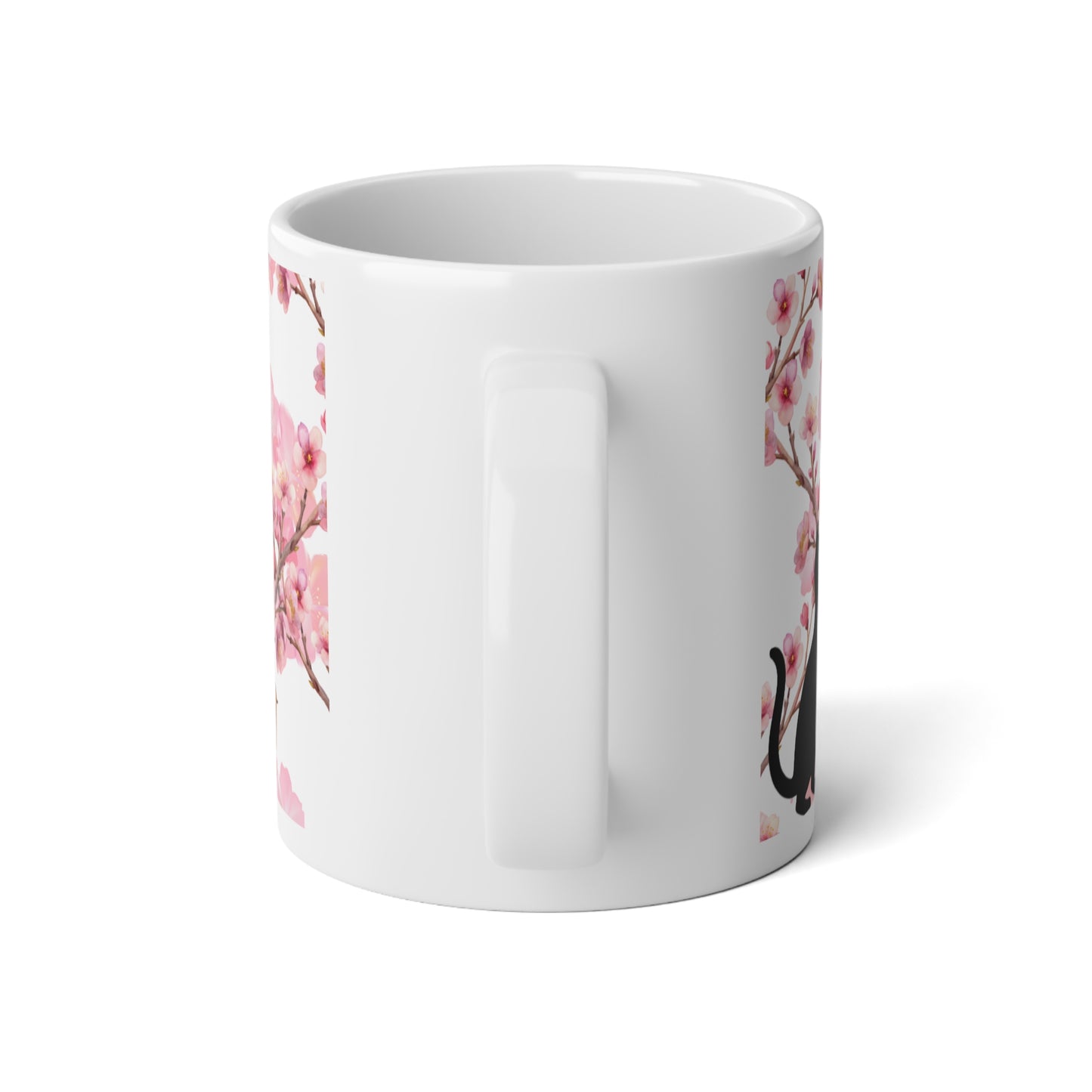 20oz Jumbo Mug — Black Cats on Pink Cherry Blossom Floral Design