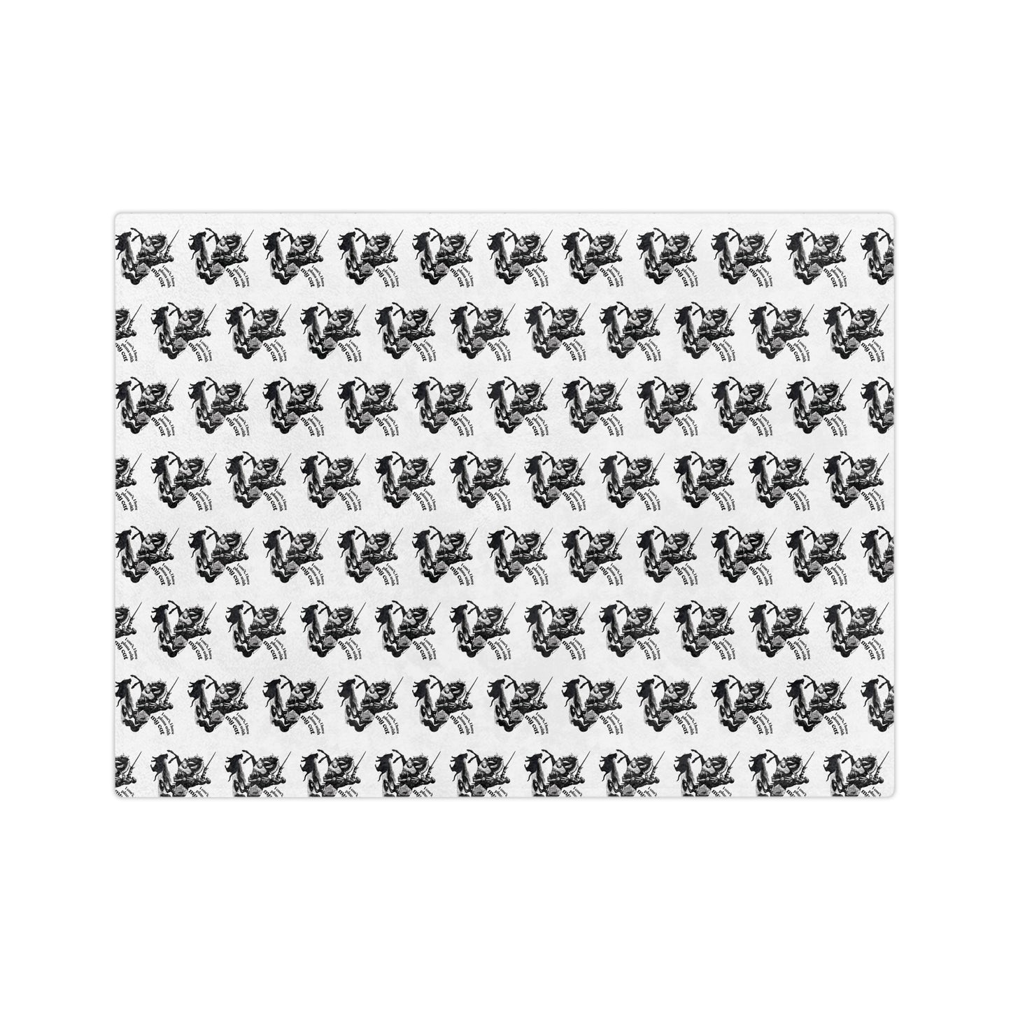Velveteen Microfiber Blanket – Black & White "I can't, I have plans with my cat!" Throw