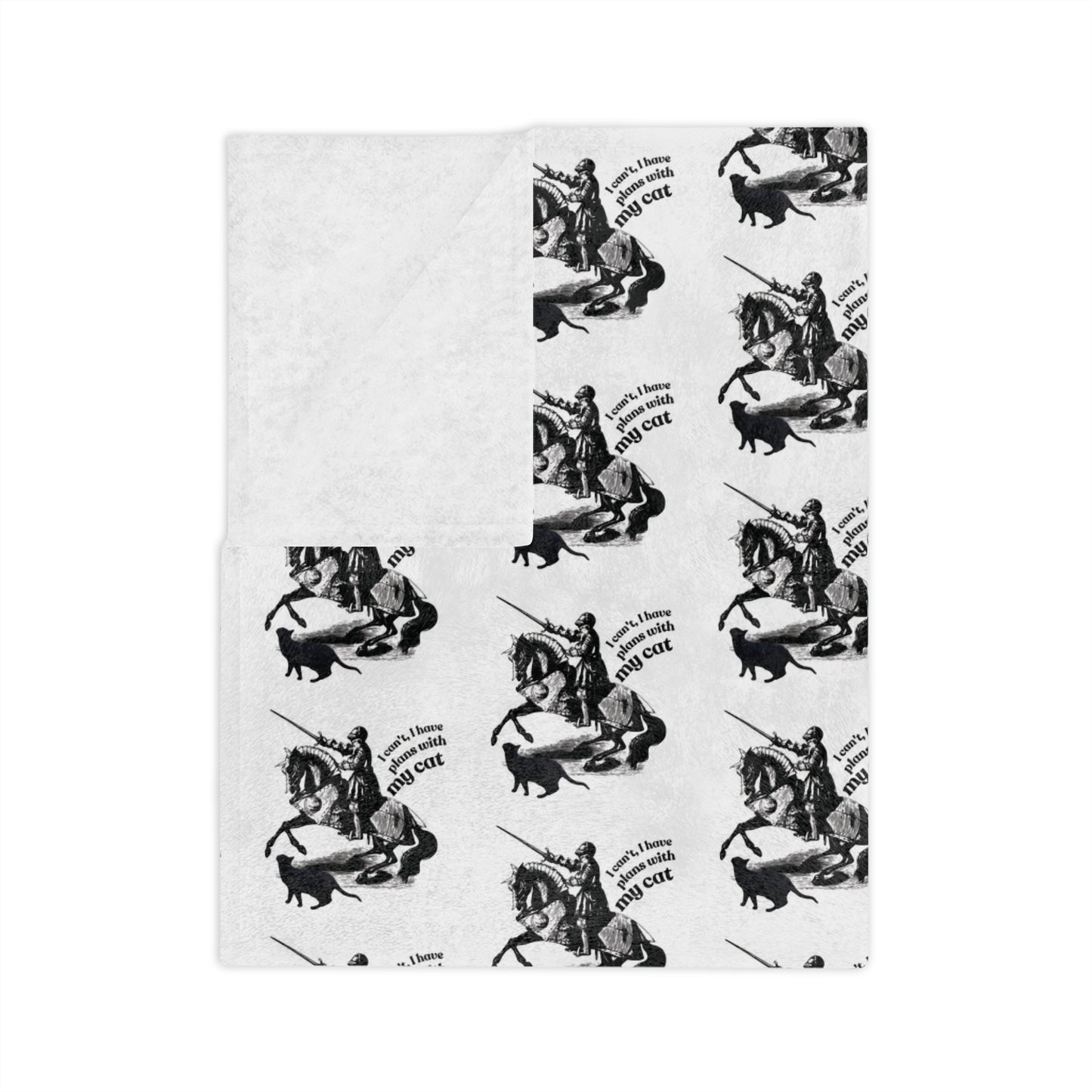 Velveteen Microfiber Blanket – Black & White "I can't, I have plans with my cat!" Throw