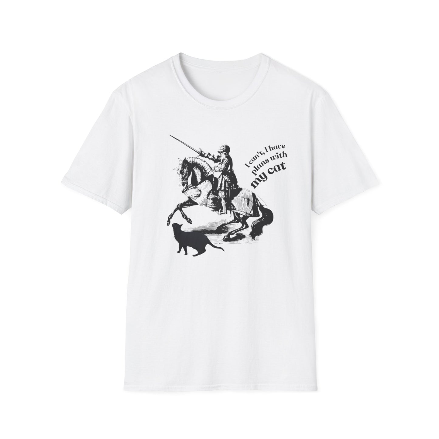 T-Shirt — Vintage Knight Illustration with Text “I can't I have plans with my cat”