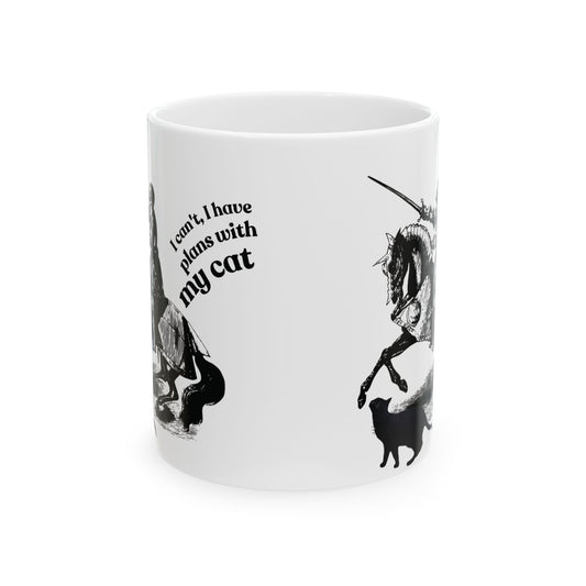 Cat Lover Mug — "I Can't, I Have Plans With My Cat" Ceramic Coffee Cup (11oz/15oz)