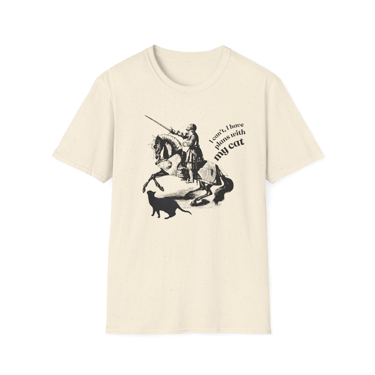 T-Shirt — Vintage Knight Illustration with Text “I can't I have plans with my cat”