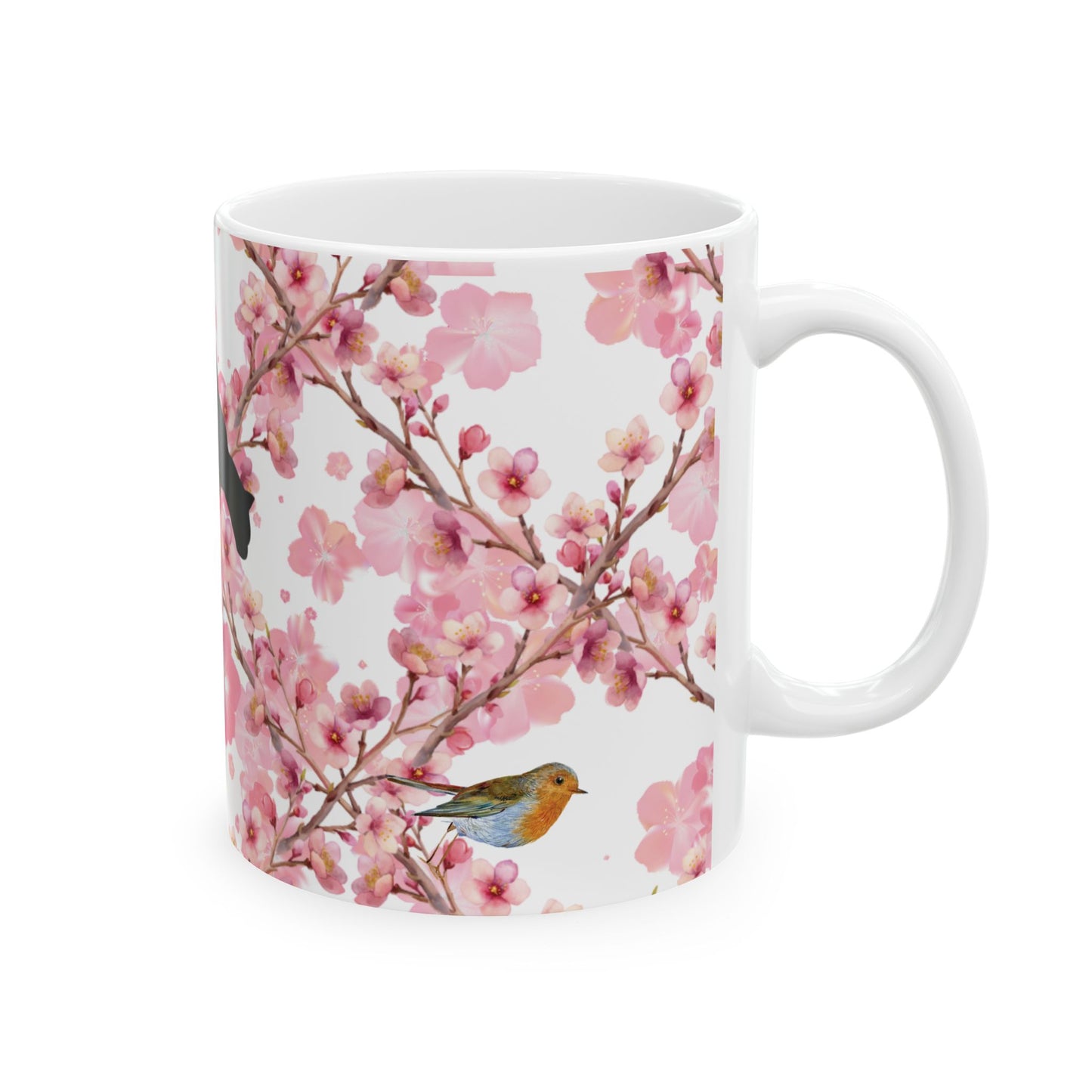 Cherry Blossom Cat Ceramic Mug — Floral Pink Sakura Coffee Cup (11oz & 15oz)
