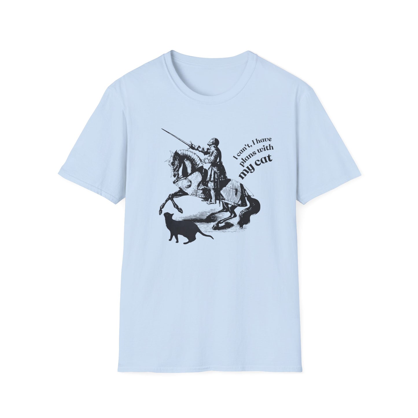 T-Shirt — Vintage Knight Illustration with Text “I can't I have plans with my cat”