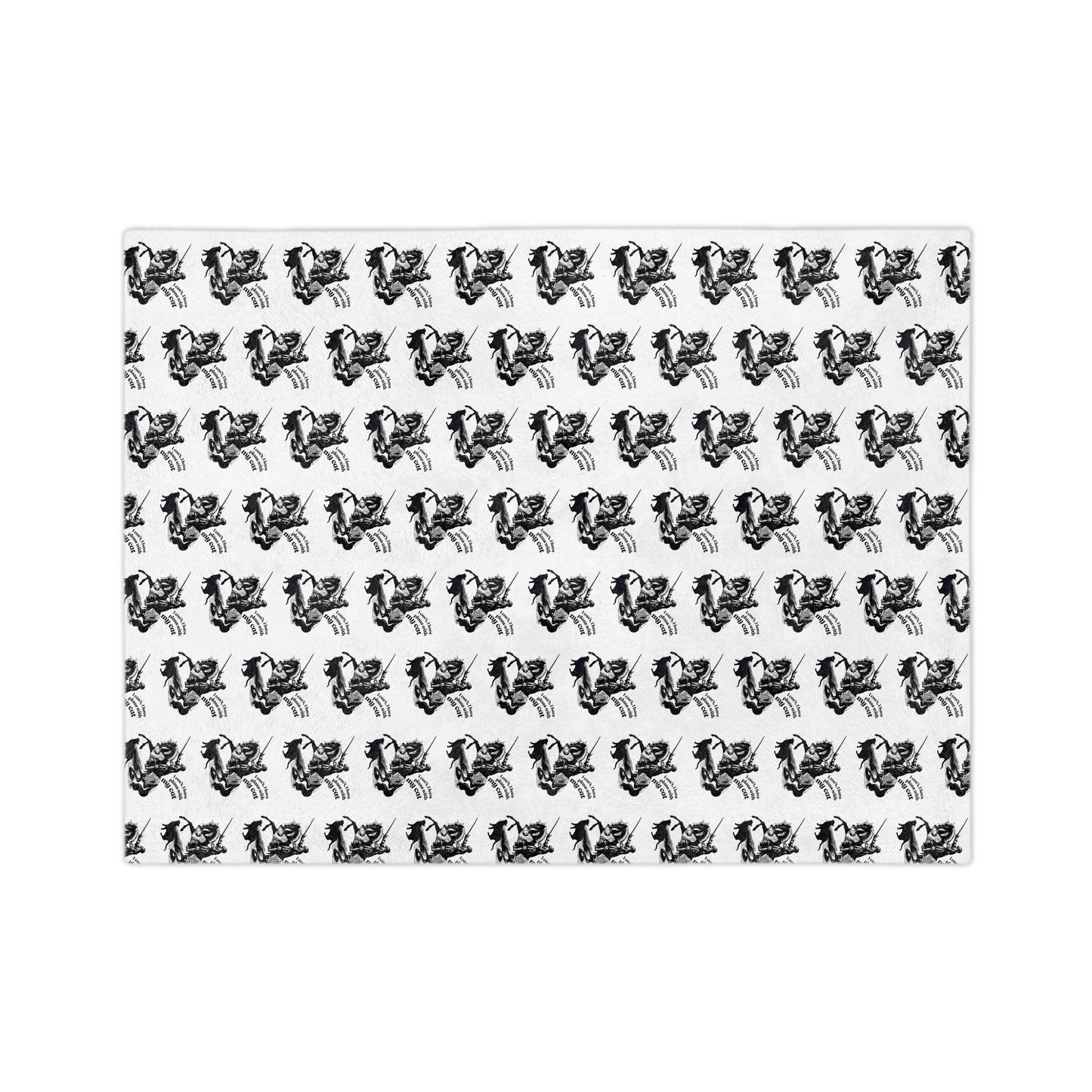Velveteen Microfiber Blanket – Black & White "I can't, I have plans with my cat!" Throw