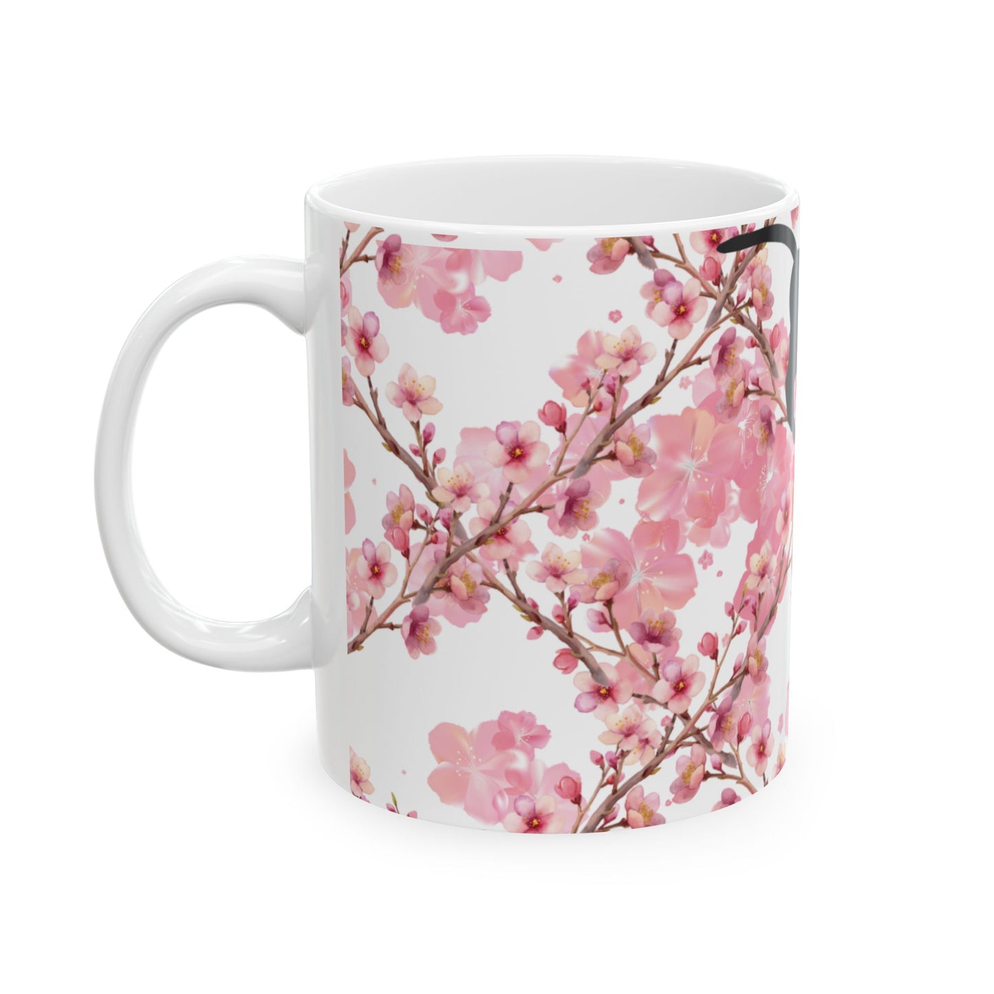 Cherry Blossom Cat Ceramic Mug — Floral Pink Sakura Coffee Cup (11oz & 15oz)