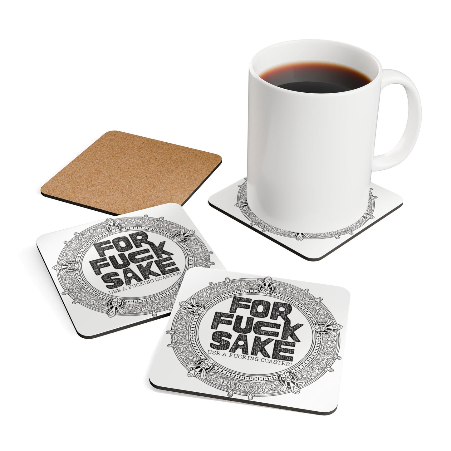 Cork Coaster Set — "FOR FUCK SAKE" Decorative Drink Coasters