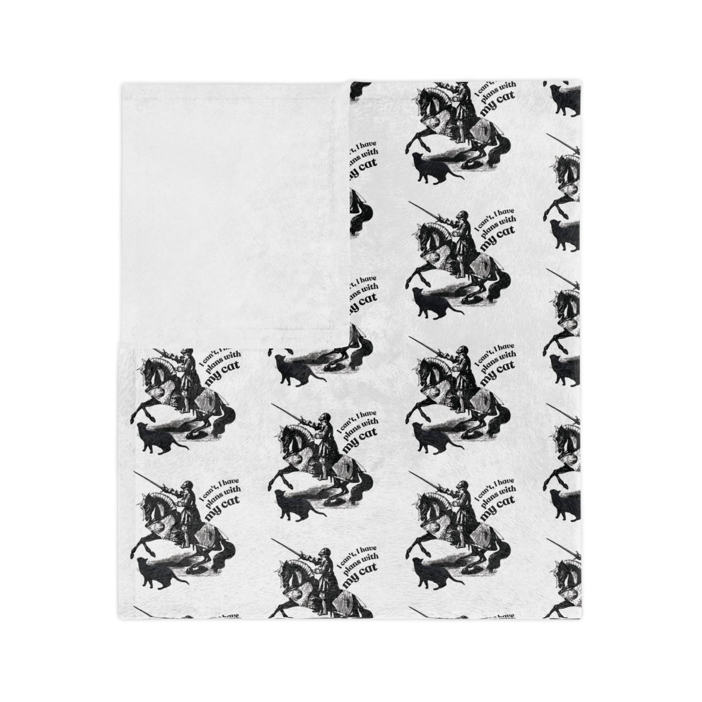 Velveteen Microfiber Blanket – Black & White "I can't, I have plans with my cat!" Throw