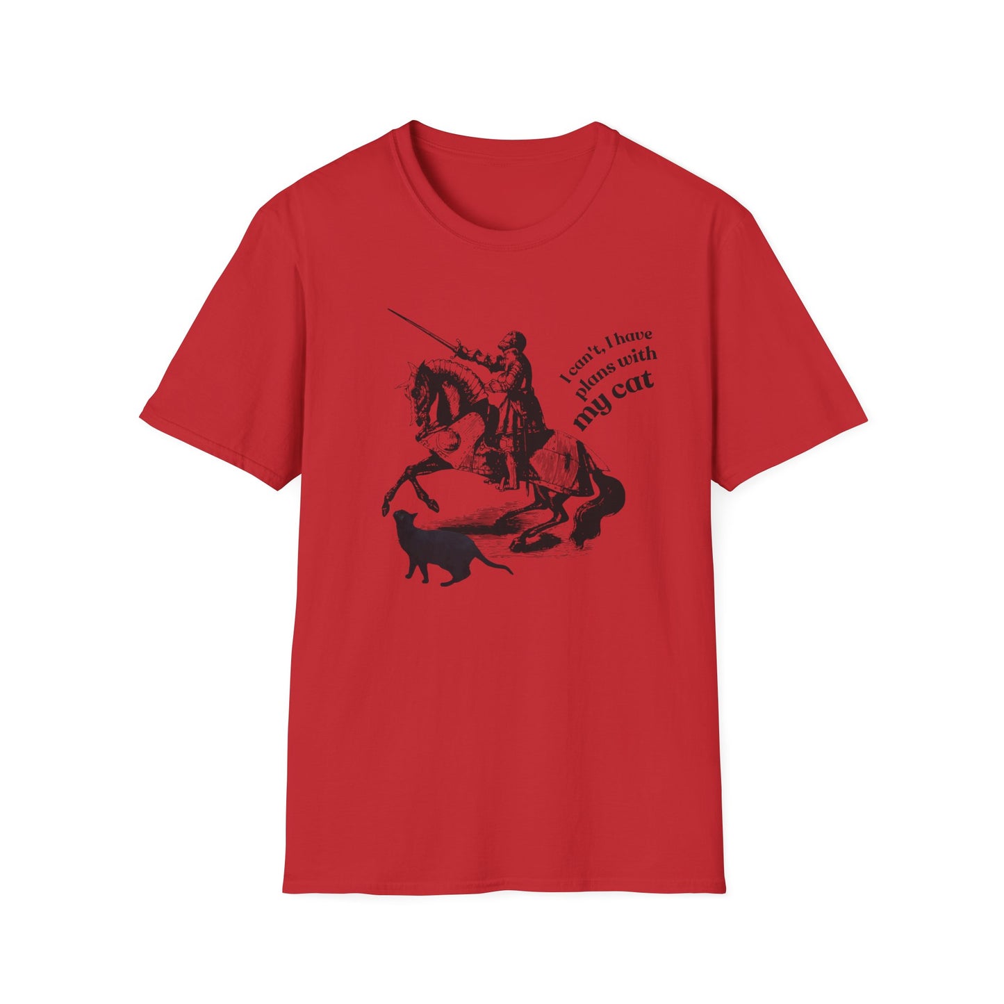 T-Shirt — Vintage Knight Illustration with Text “I can't I have plans with my cat”